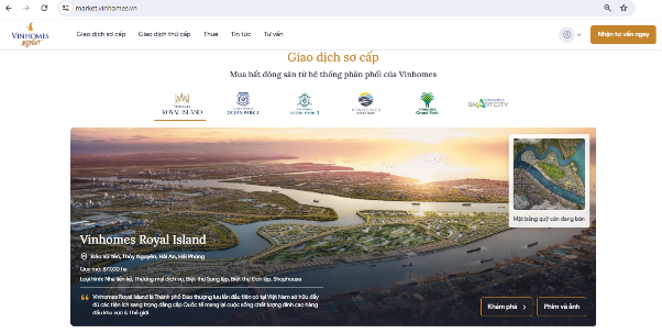 Với Vinhomes Market, khách hàng dễ dàng tiếp cận toàn bộ giỏ hàng chính chủ cũng như các thông tin, dữ liệu tin cậy từ chủ đầu tư Vinhomes Với Vinhomes Market, khách hàng dễ dàng tiếp cận toàn bộ giỏ hàng chính chủ cũng như các thông tin, dữ liệu tin cậy từ chủ đầu tư Vinhomes