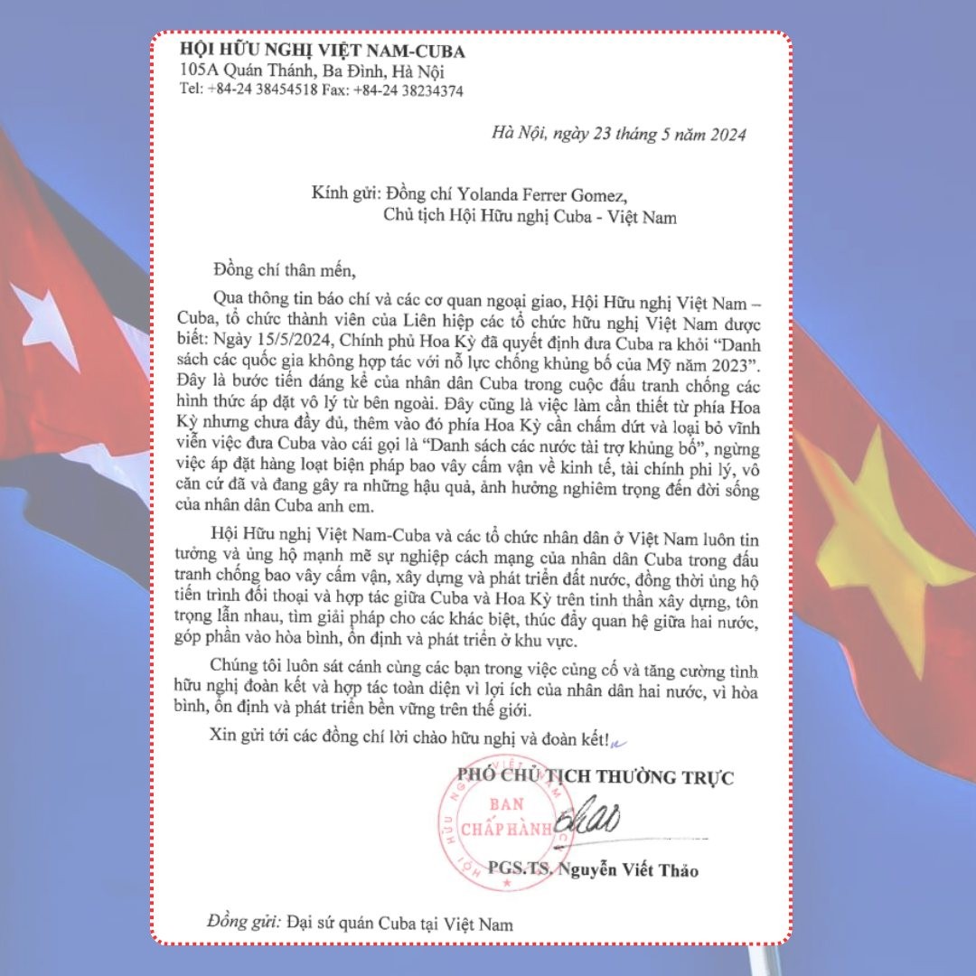 Hội hữu nghị Việt Nam - Cuba ủng hộ tiến trình đối thoại và hợp tác giữa Cuba và Hoa Kỳ Hội hữu nghị Việt Nam - Cuba ủng hộ tiến trình đối thoại và hợp tác giữa Cuba và Hoa Kỳ