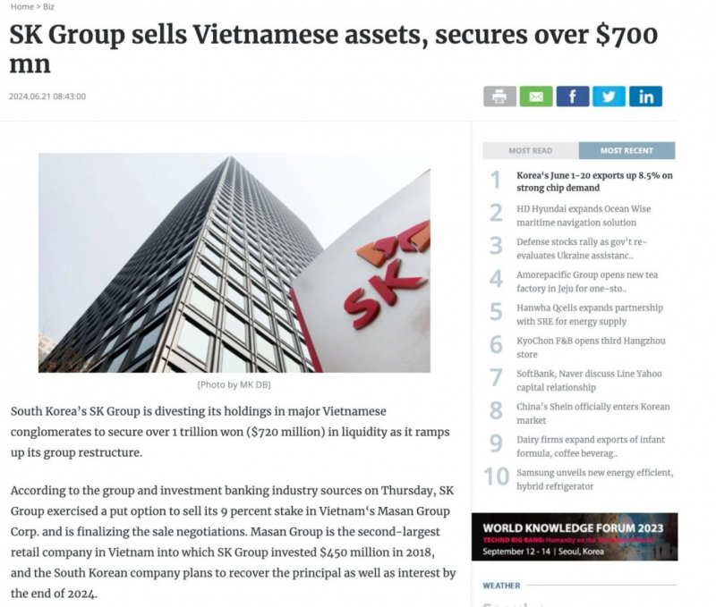 Thực hư thông tin “gã khổng lồ" Hàn Quốc SK Group thoái vốn khỏi Tập đoàn Masan? Thực hư thông tin “gã khổng lồ" Hàn Quốc SK Group thoái vốn khỏi Tập đoàn Masan?