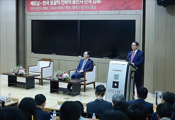Prime Minister Pham Minh Chinh speaks at Seoul National University during his visit to the RoK. (Photo: VNA) Prime Minister Pham Minh Chinh speaks at Seoul National University during his visit to the RoK. (Photo: VNA)