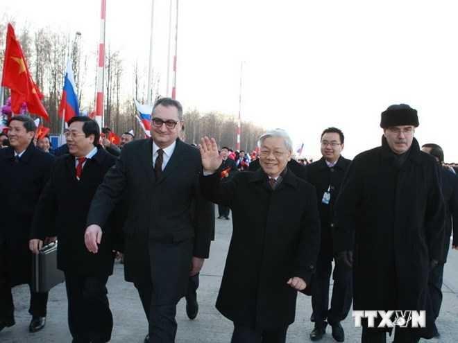 Tổng Bí thư Nguyễn Phú Trọng thăm chính thức Liên bang Nga theo lời mời của Tổng thống Vladimir Putin năm 2014. (Ảnh: TTXVN) Tổng Bí thư Nguyễn Phú Trọng thăm chính thức Liên bang Nga theo lời mời của Tổng thống Vladimir Putin năm 2014. (Ảnh: TTXVN)