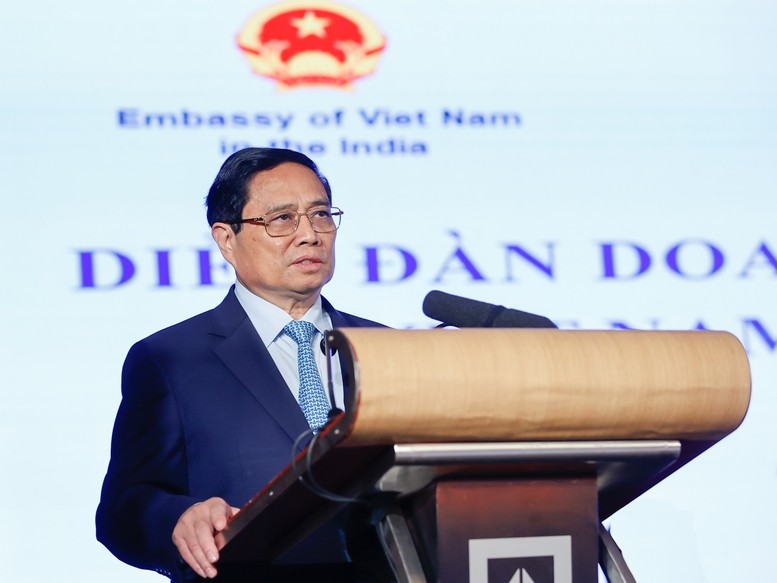 Thủ tướng Phạm Minh Chính dự và phát biểu tại Diễn đàn Doanh nghiệp Việt Nam - Ấn Độ. (Ảnh: VGP) Thủ tướng Phạm Minh Chính dự và phát biểu tại Diễn đàn Doanh nghiệp Việt Nam - Ấn Độ. (Ảnh: VGP)