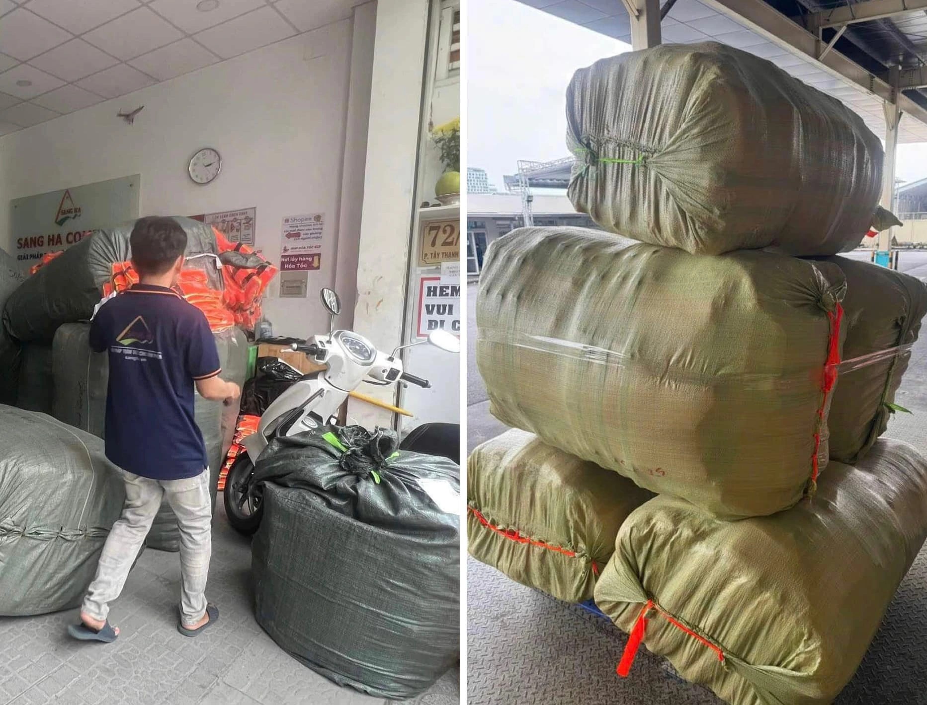 Áo phao của nhóm Đêm Sài Gòn tập kết tại cảng hàng hoá hàng không lên đường ra miền Bắc, chiều 10.9 Áo phao của nhóm Đêm Sài Gòn tập kết tại cảng hàng hoá hàng không lên đường ra miền Bắc, chiều 10.9