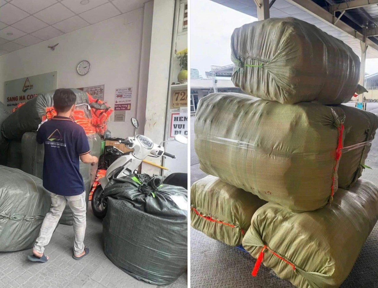 Life jackets of the Saigon Night group gathered at the air cargo port to send to the north on the afternoon of September 10. (Photo: Thanh Nien) Life jackets of the Saigon Night group gathered at the air cargo port to send to the north on the afternoon of September 10. (Photo: Thanh Nien)