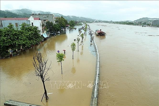 A street in Lao Cai city, the northern mountainous province of Lao Cai, is flooded on September 9. (Photo: VNA) A street in Lao Cai city, the northern mountainous province of Lao Cai, is flooded on September 9. (Photo: VNA)