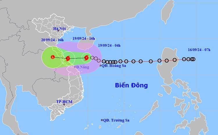 Vị trí và đường đi của bão số 4. Ảnh: NCHMF Vị trí và đường đi của bão số 4. Ảnh: NCHMF