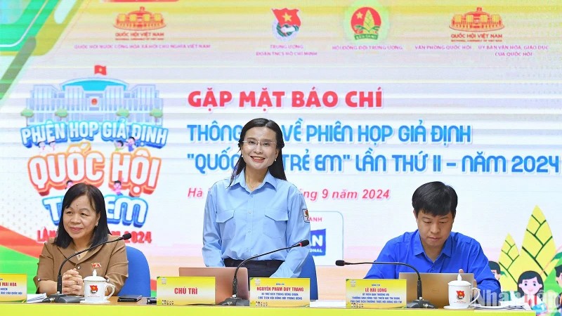 Gặp mặt báo chí thông tin về Phiên họp giả định “Quốc hội trẻ em” lần thứ 2 - năm 2024. (Ảnh: Báo Nhân Dân) Gặp mặt báo chí thông tin về Phiên họp giả định “Quốc hội trẻ em” lần thứ 2 - năm 2024. (Ảnh: Báo Nhân Dân)