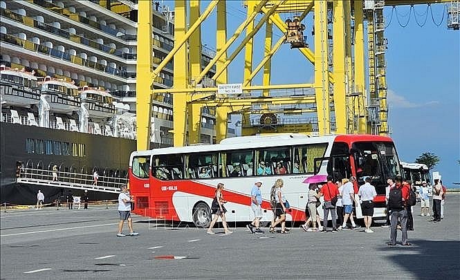 Cruise passengers from the Noordam board vehicles to explore Da Nang city. (Photo: VNA) Cruise passengers from the Noordam board vehicles to explore Da Nang city. (Photo: VNA)