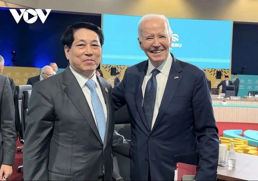 Vietnamese President Luong Cuong (L) meets with US President Joe Biden on the sidelines of the 2024 APEC Economic Leaders' Week in Lima, Peru, on November 15. Vietnamese President Luong Cuong (L) meets with US President Joe Biden on the sidelines of the 2024 APEC Economic Leaders' Week in Lima, Peru, on November 15.