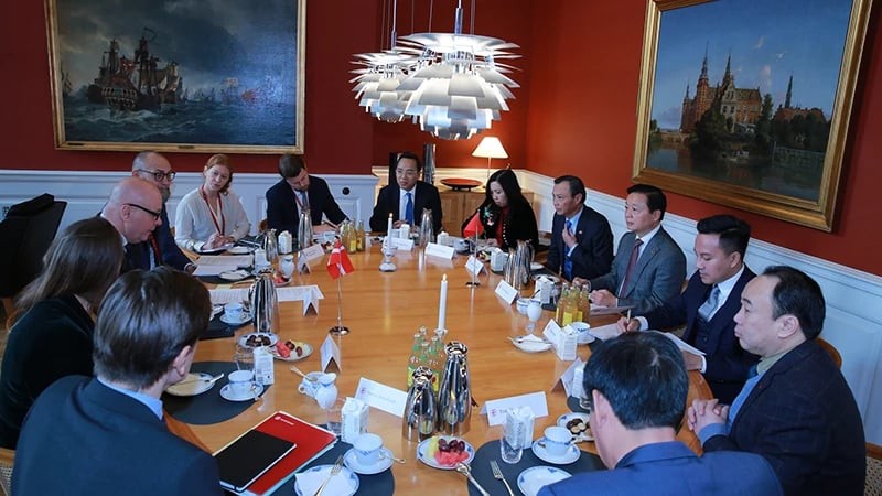Deputy Prime Minister Tran Hong Ha meets with Speaker of the Danish Parliament Soren Gade. (Photo: VGP) Deputy Prime Minister Tran Hong Ha meets with Speaker of the Danish Parliament Soren Gade. (Photo: VGP)