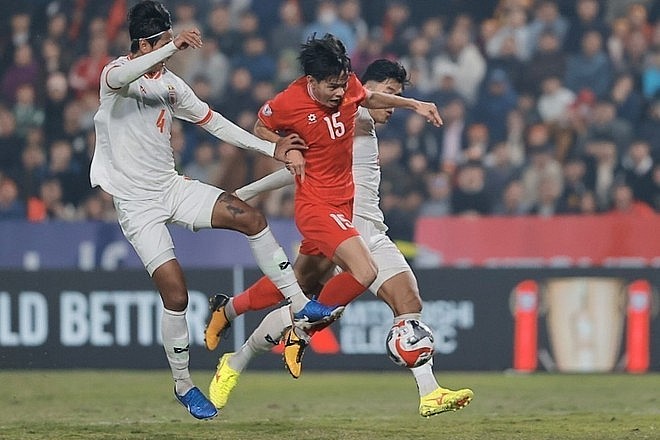 Bui Vi Hao (15) scores the first goal for Vietnam. (Photo: VNA) Bui Vi Hao (15) scores the first goal for Vietnam. (Photo: VNA)