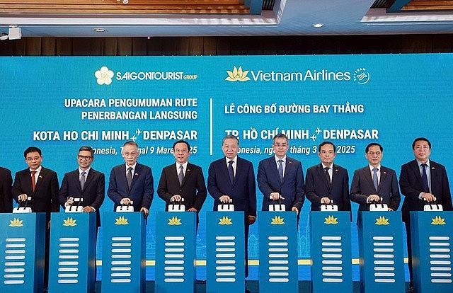 Party General Secretary To Lam at the launching ceremony of direct route linking Ho Chi Minh City and Bali resort island’s Denpasar, March 9, 2025. Photo: VNA Party General Secretary To Lam at the launching ceremony of direct route linking Ho Chi Minh City and Bali resort island’s Denpasar, March 9, 2025. Photo: VNA