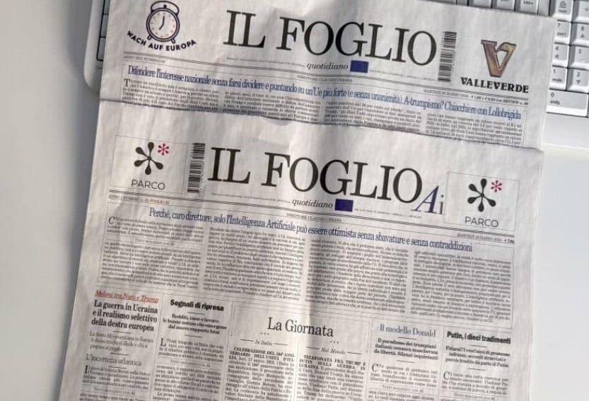 Ấn bản do AI tạo ra của tờ báo Italy Il Foglio. Ảnh: DPA Ấn bản do AI tạo ra của tờ báo Italy Il Foglio. Ảnh: DPA