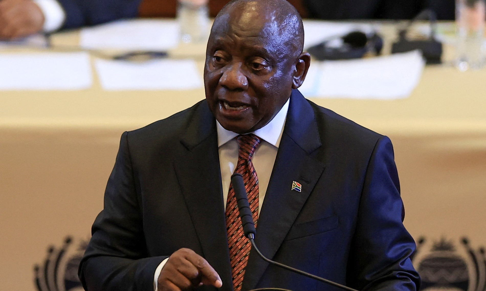 Tổng thống Nam Phi, Cyril Ramaphosa, đã ký một đạo luật vào tháng trước cho phép trưng dụng đất với mức bồi thường bằng không trong một số trường hợp nhất định. Ảnh: Esa Alexander/Reuters Tổng thống Nam Phi, Cyril Ramaphosa, đã ký một đạo luật vào tháng trước cho phép trưng dụng đất với mức bồi thường bằng không trong một số trường hợp nhất định. Ảnh: Esa Alexander/Reuters