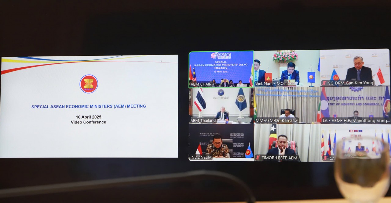 A special ASEAN Economic Ministers' Meeting on the U.S. tariff policy was convened online. (Photo: Government Newspaper) A special ASEAN Economic Ministers' Meeting on the U.S. tariff policy was convened online. (Photo: Government Newspaper)