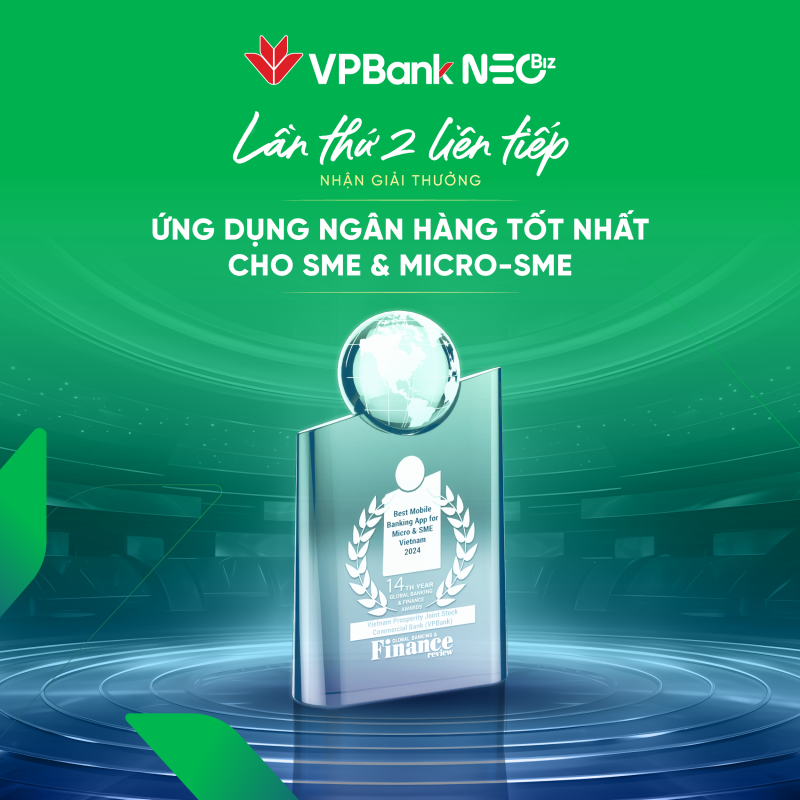 VPBank NEOBiz được Global Banking and Finance Review xướng tên ở giải thưởng danh giá