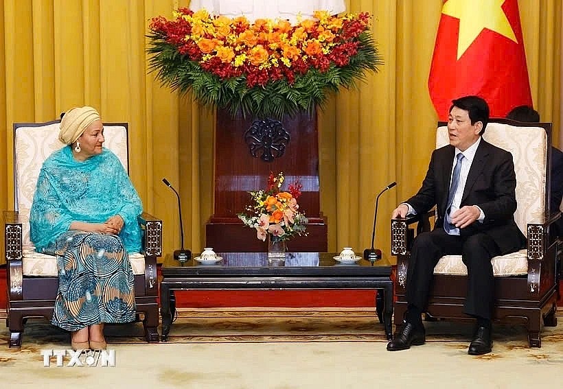 Vietnamese President Luong Cuong (R) receives UN Deputy Secretary-General Amina Mohammed in Hanoi on April 17. (Photo: VNA) Vietnamese President Luong Cuong (R) receives UN Deputy Secretary-General Amina Mohammed in Hanoi on April 17. (Photo: VNA)