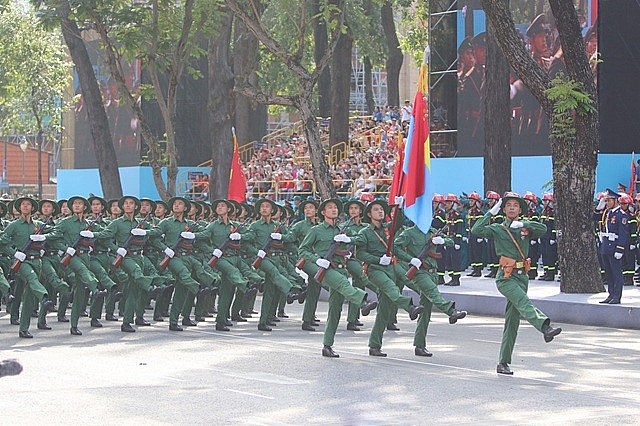 Vietnamese People's Army Forcers in full dress parade rehearsal to celebrate the 50th anniversary of National Reunification Vietnamese People's Army Forcers in full dress parade rehearsal to celebrate the 50th anniversary of National Reunification