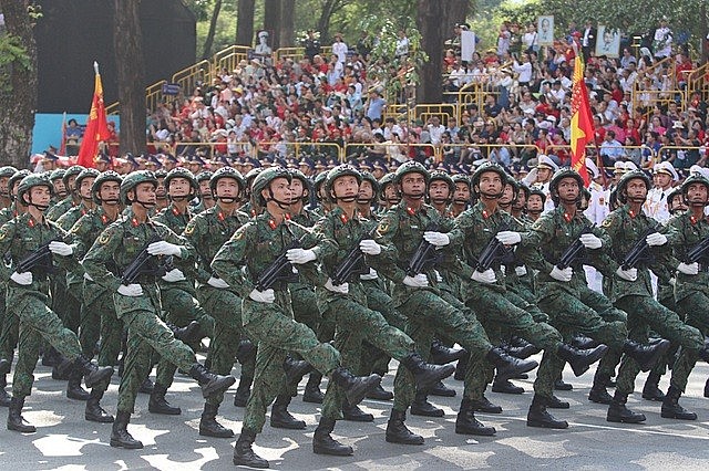 Vietnamese People's Army Forcers in full dress parade rehearsal to celebrate the 50th anniversary of National Reunification Vietnamese People's Army Forcers in full dress parade rehearsal to celebrate the 50th anniversary of National Reunification
