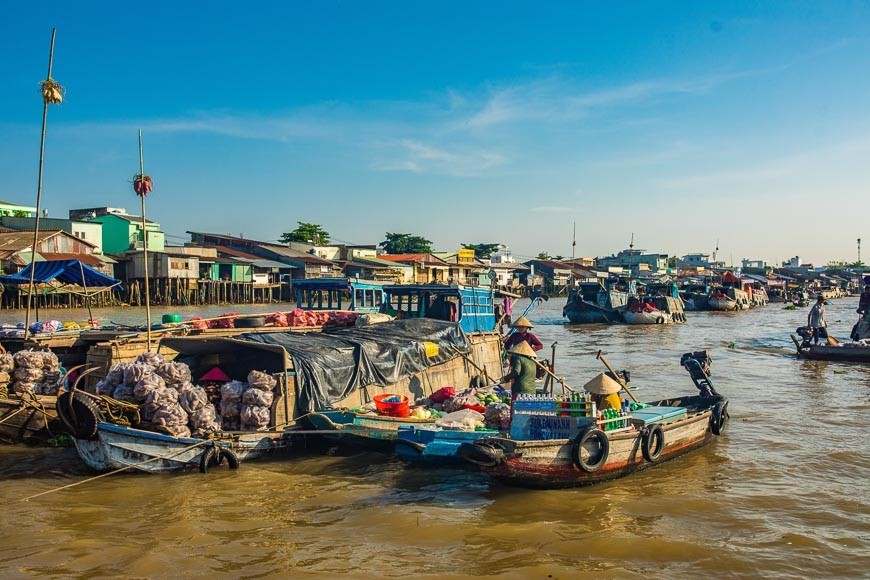 The Mekong Delta offers a wealth of experiences, including bustling floating markets like Cai Rang in Can Tho and fresh produce markets in places like Sa Dec.