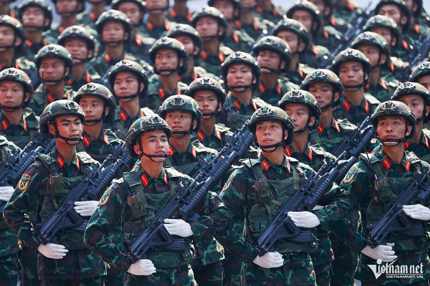 Parade formation of ground force soldiers during the 50th Reunification Anniversary parade. Parade formation of ground force soldiers during the 50th Reunification Anniversary parade.