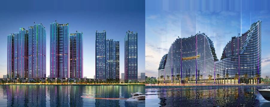 Cả hai dự án Sunshine Sky City (trái) và Noble Crystal Riverside (phải) đang được Sunshine Group triển khai tại khu Nam TP.HCM, sau khi được khơi thông pháp lý với tổng quy mô 21 toà tháp, lên gần 1.150.00 m2 sàn xây dựng cùng hơn 6.500 sản phẩm cao cấp ước tính sẽ mang lại tổng doanh thu hơn 50.000 tỷ đồng cho Tập đoàn, đóng góp lớn vào ngân sách Nhà nước và góp phần tăng trưởng GDP cho TP.HCM nói riêng và cả nước nói chung. Cả hai dự án Sunshine Sky City (trái) và Noble Crystal Riverside (phải) đang được Sunshine Group triển khai tại khu Nam TP.HCM, sau khi được khơi thông pháp lý với tổng quy mô 21 toà tháp, lên gần 1.150.00 m2 sàn xây dựng cùng hơn 6.500 sản phẩm cao cấp ước tính sẽ mang lại tổng doanh thu hơn 50.000 tỷ đồng cho Tập đoàn, đóng góp lớn vào ngân sách Nhà nước và góp phần tăng trưởng GDP cho TP.HCM nói riêng và cả nước nói chung.