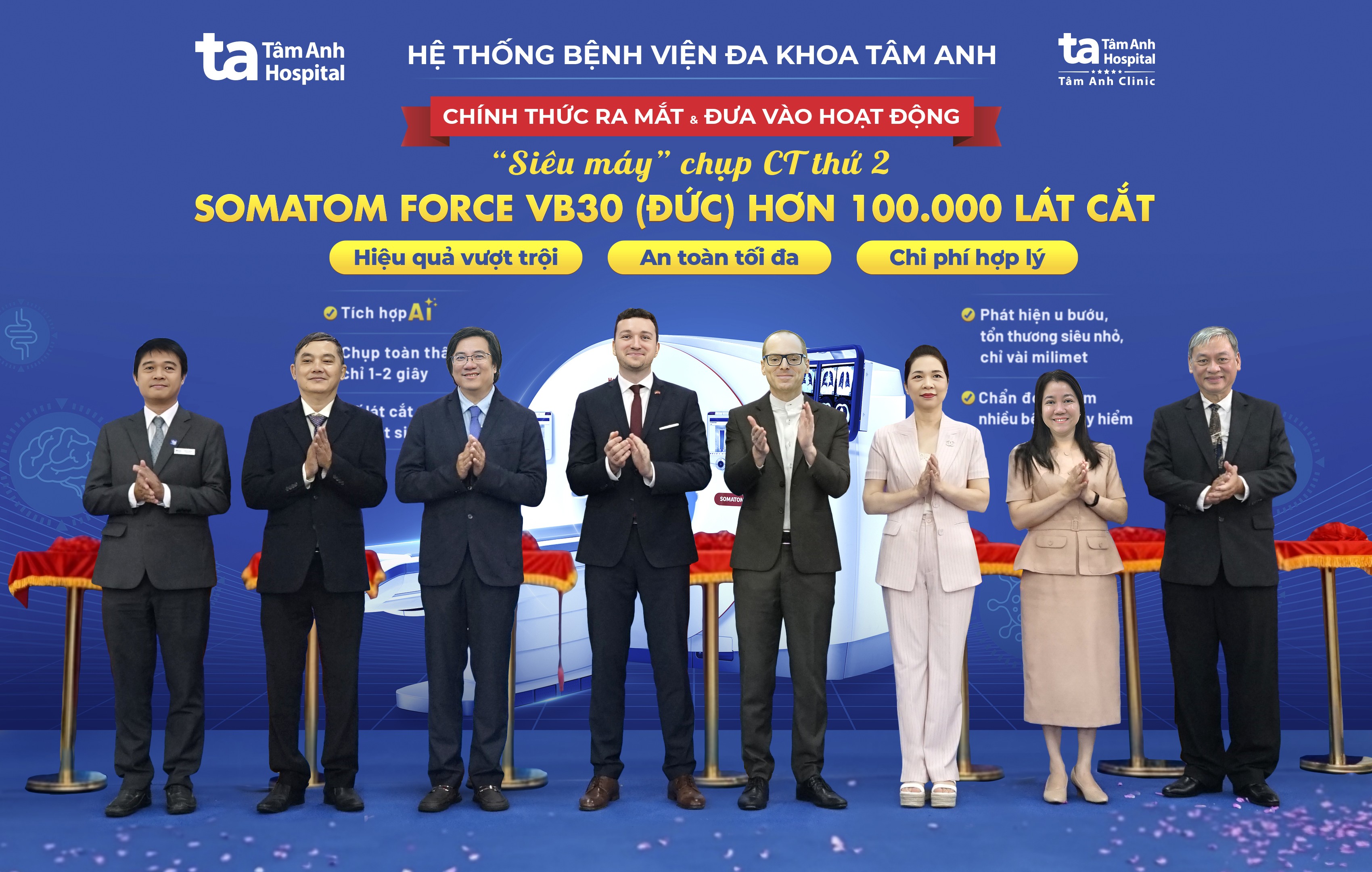 Đại diện Lãnh sự quán Đức và ban lãnh đạo Bệnh viện Đa khoa Tâm Anh cắt băng công bố đưa vào sử dụng máy CT hơn 100.000 lát cắt tại Tâm Anh Quận 7. Ảnh: Bệnh viện Đa khoa Tâm Anh. Đại diện Lãnh sự quán Đức và ban lãnh đạo Bệnh viện Đa khoa Tâm Anh cắt băng công bố đưa vào sử dụng máy CT hơn 100.000 lát cắt tại Tâm Anh Quận 7. Ảnh: Bệnh viện Đa khoa Tâm Anh.