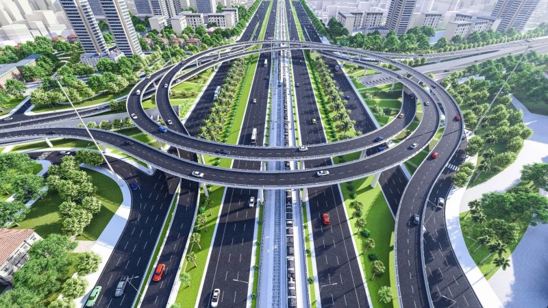 Phối cảnh nút giao khác mức đường Vành đai 3,5 với Đại lộ Thăng Long. Phối cảnh nút giao khác mức đường Vành đai 3,5 với Đại lộ Thăng Long.
