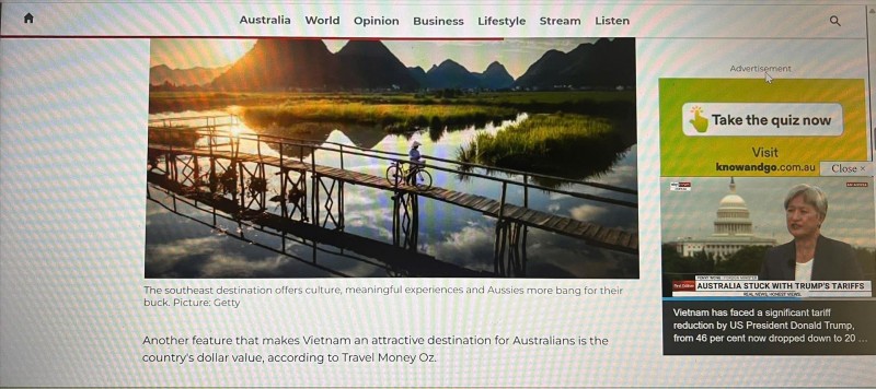 Bài viết đăng trên trang tin Sky News ca ngợi du lịch Việt Nam. Ảnh: Chụp màn hình trang tin Sky News Bài viết đăng trên trang tin Sky News ca ngợi du lịch Việt Nam. Ảnh: Chụp màn hình trang tin Sky News