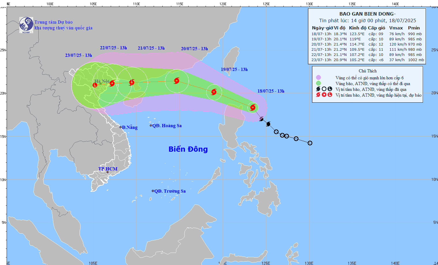 Storm Wipha's path (Photo: National Centre for Hydro-Meteorological Forecasting) Storm Wipha's path (Photo: National Centre for Hydro-Meteorological Forecasting)
