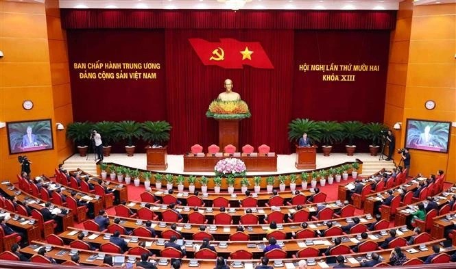 At the closing session of the 12th plenary meeting of the 13th Central Party Committee. (Photo: VNA) At the closing session of the 12th plenary meeting of the 13th Central Party Committee. (Photo: VNA)