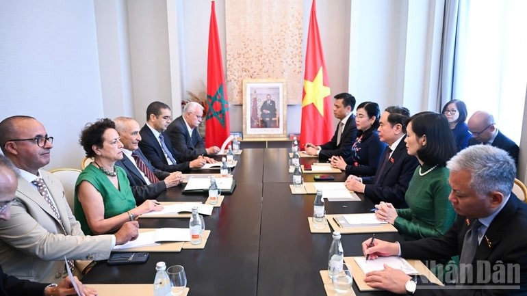 Chairman Tran Thanh Man receives Mustapha El Ktiri, President of the Morocco–Vietnam Friendship Association. (Photo: Nhan Dan Newspaper)