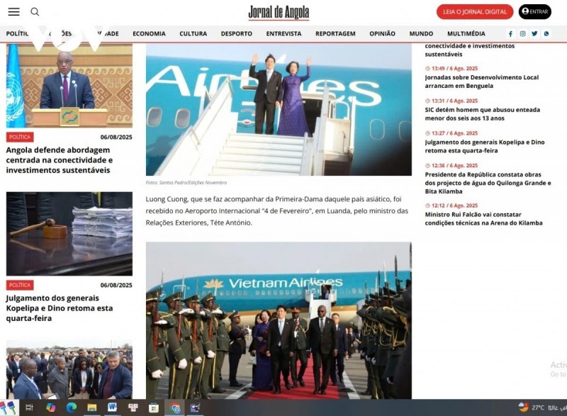Angolan media report on President Luong Cuong’s visit. (Photo: VOV) Angolan media report on President Luong Cuong’s visit. (Photo: VOV)