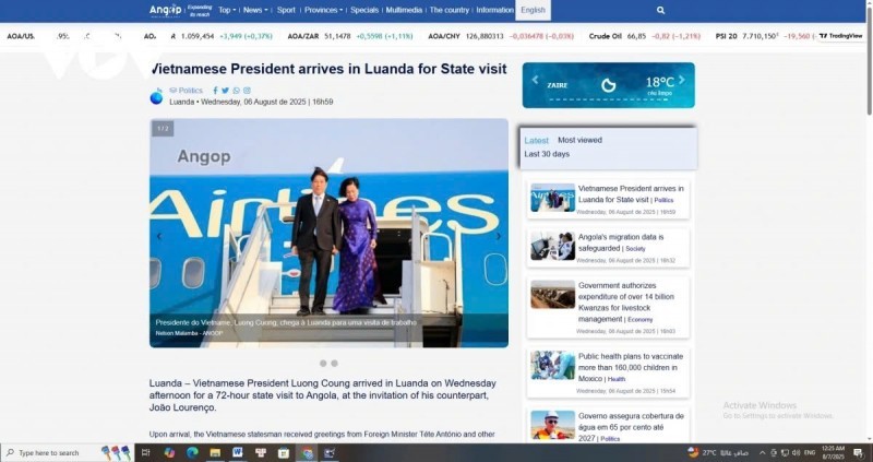 Angolan media report on President Luong Cuong’s visit. (Photo: VOV) Angolan media report on President Luong Cuong’s visit. (Photo: VOV)