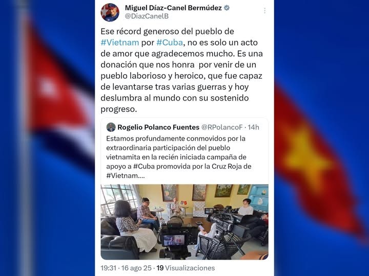 Social media post on X by Cuban President Miguel Díaz-Canel Bermúdez. (Photo: X)