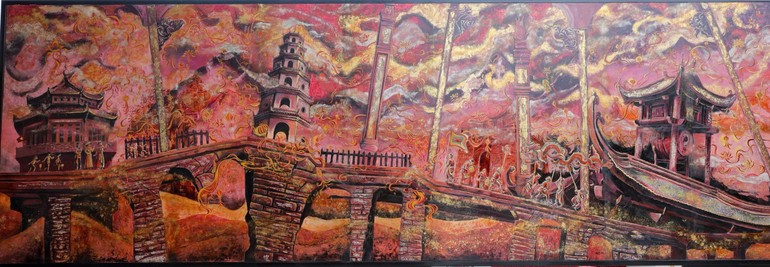 The back side of the work is titled Lacquer Painting 'Uncle Ho Reads the Declaration of Independence' Sets A World Record