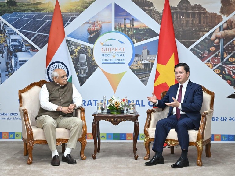 Đại sứ Nguyễn Thanh Hải (bên phải), trao đổi với Thủ bang Gujarat. (Ảnh: Thương vụ Việt Nam tại Ấn Độ) Đại sứ Nguyễn Thanh Hải (bên phải), trao đổi với Thủ bang Gujarat. (Ảnh: Thương vụ Việt Nam tại Ấn Độ)