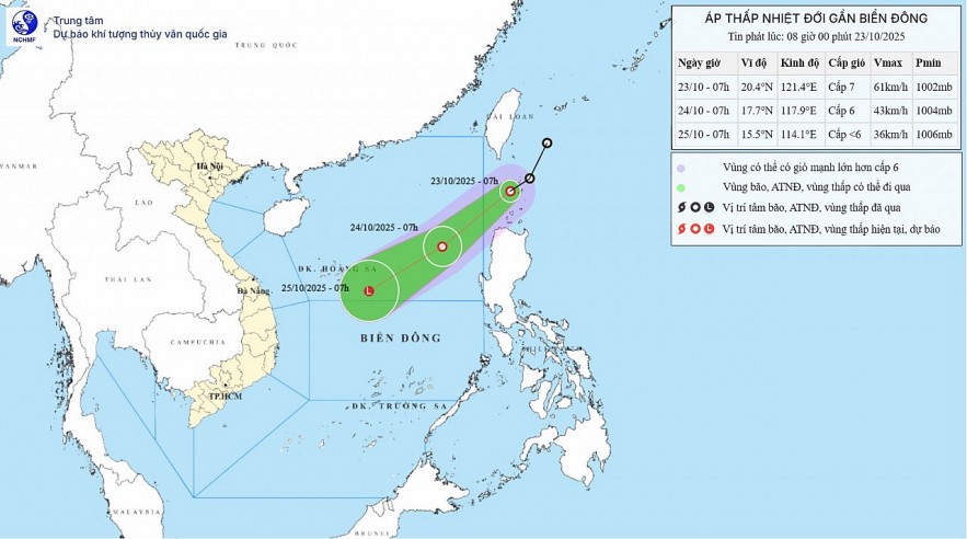 The tropical depression quickly weakens when encountering cold air and is unlikely to reach mainland Vietnam. Source: NCHMF The tropical depression quickly weakens when encountering cold air and is unlikely to reach mainland Vietnam. Source: NCHMF