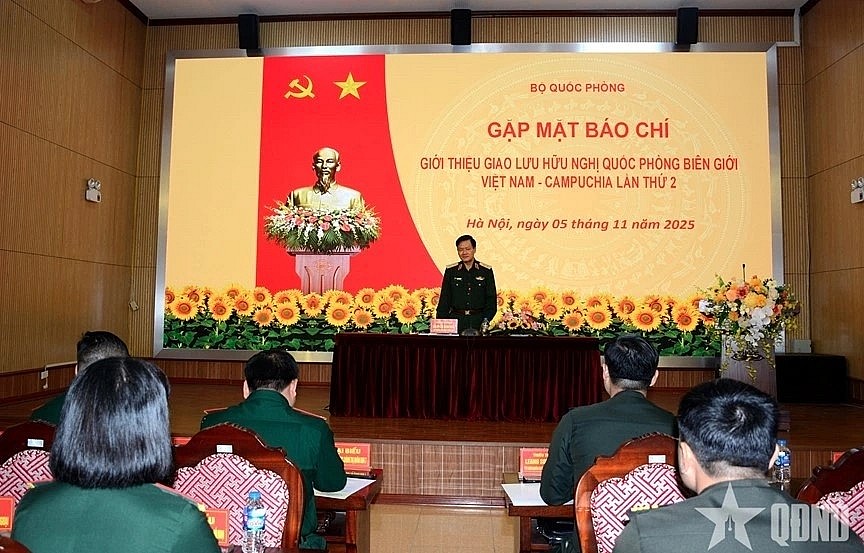At the press briefing on the second Vietnam-Cambodia Border Defence Friendship Exchange (Photo: qdnd.vn) At the press briefing on the second Vietnam-Cambodia Border Defence Friendship Exchange (Photo: qdnd.vn)