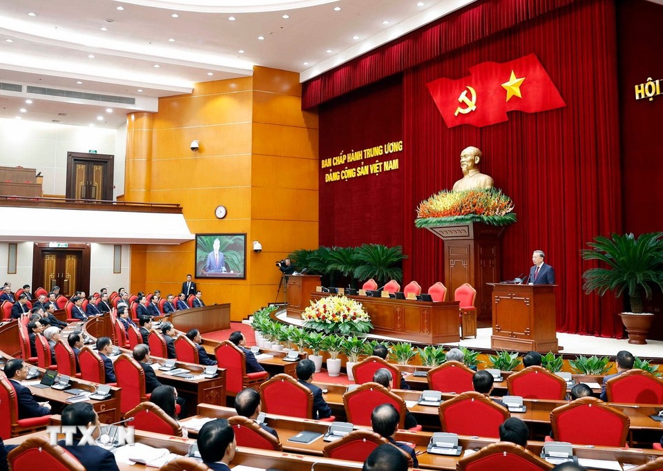 Tổng Bí thư Tô Lâm phát biểu bế mạc Hội nghị lần thứ 14 Ban Chấp hành Trung ương Đảng khóa XIII. (Ảnh: Thống Nhất/TTXVN)