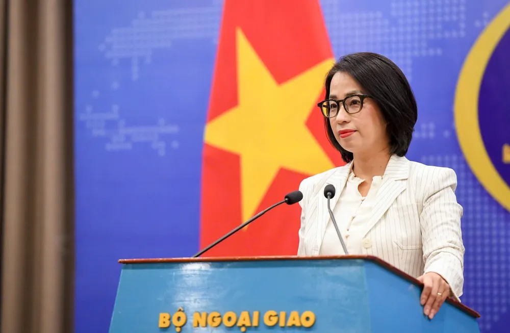 Người phát ngôn Bộ Ngoại giao Phạm Thu Hằng tại buổi họp báo. (Ảnh: Bộ Ngoại giao) Người phát ngôn Bộ Ngoại giao Phạm Thu Hằng tại buổi họp báo. (Ảnh: Bộ Ngoại giao)