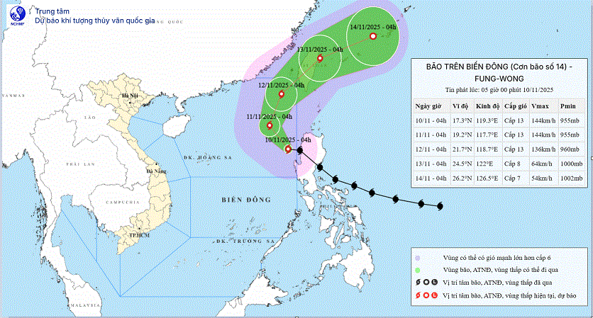 Typhoon Fung-Wong reached super typhoon strength before entering the East Sea as storm No. 14, bringing intense winds and causing dangerous sea conditions. Typhoon Fung-Wong reached super typhoon strength before entering the East Sea as storm No. 14, bringing intense winds and causing dangerous sea conditions.