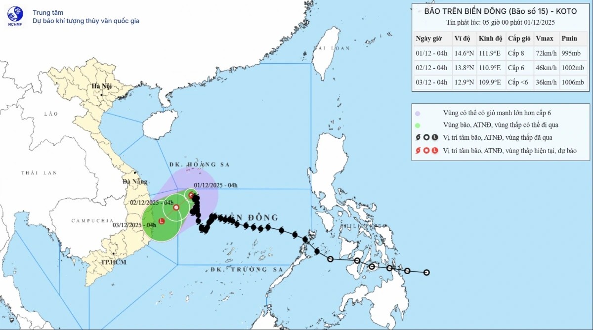 Thời tiết hôm nay (01/12): Bão số 15 suy yếu dần Thời tiết hôm nay (01/12): Bão số 15 suy yếu dần