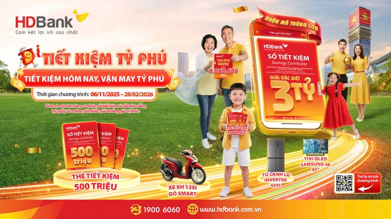 Cơ hội nhận giải thưởng 3 tỷ đồng khi gửi tiết kiệm tại HDBank trong mùa lễ hội cuối năm Cơ hội nhận giải thưởng 3 tỷ đồng khi gửi tiết kiệm tại HDBank trong mùa lễ hội cuối năm