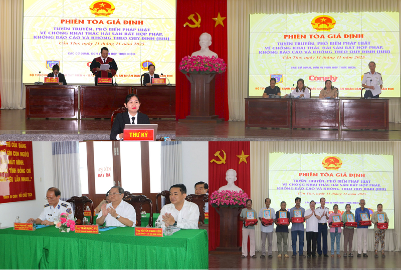 Thông qua hình thức phiên tòa giả định, các quy định pháp luật về phòng, chống khai thác IUU được truyền tải trực quan, sinh động, giúp ngư dân hiểu rõ trách nhiệm pháp lý trong hoạt động khai thác thủy sản, hướng tới phát triển nghề cá bền vững, có trách nhiệm. Thông qua hình thức phiên tòa giả định, các quy định pháp luật về phòng, chống khai thác IUU được truyền tải trực quan, sinh động, giúp ngư dân hiểu rõ trách nhiệm pháp lý trong hoạt động khai thác thủy sản, hướng tới phát triển nghề cá bền vững, có trách nhiệm.