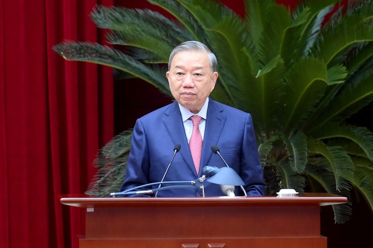 Tổng Bí thư Tô Lâm phát biểu khai mạc Hội nghị. (Ảnh ĐĂNG KHOA) Tổng Bí thư Tô Lâm phát biểu khai mạc Hội nghị. (Ảnh ĐĂNG KHOA)