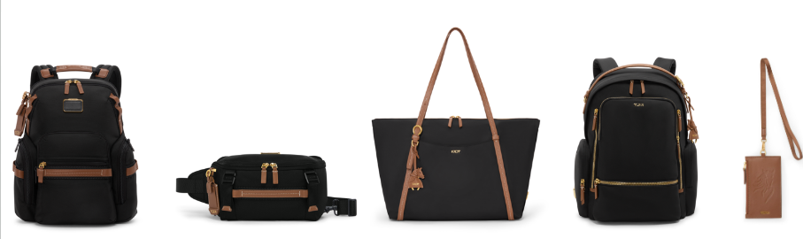 Từ trái sang phải: Balo Alpha Bravo Navigation Backpack, Túi đeo chéo Alpha Bravo Platoon Sling, Túi xách Voyageur Q Tote, Balo Voyageur Celina Backpack, Dây đeo thẻ Belden ID Card Lanyard