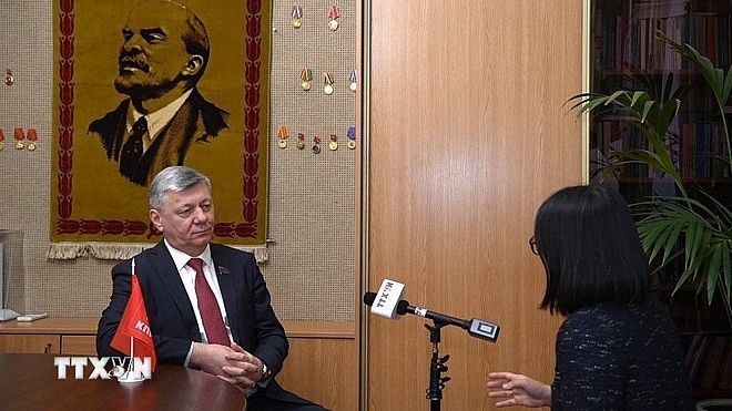 Dmitry Georgievich Novikov, first vice chairman of the Communist Party of the Russian Federation (KPRF) and a member of the State Duma, in an interview with a Vietnam News Agency correspondent in Russia. (Photo: VNA) Dmitry Georgievich Novikov, first vice chairman of the Communist Party of the Russian Federation (KPRF) and a member of the State Duma, in an interview with a Vietnam News Agency correspondent in Russia. (Photo: VNA)
