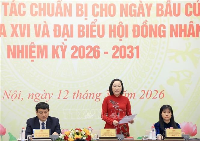 Nguyen Thi Thanh, Member of the Party Central Committee, Vice Chairwoman of the National Assembly and Member of the National Election Council, speaks at the event. (Photo: Tuan Anh/VNA) Nguyen Thi Thanh, Member of the Party Central Committee, Vice Chairwoman of the National Assembly and Member of the National Election Council, speaks at the event. (Photo: Tuan Anh/VNA)