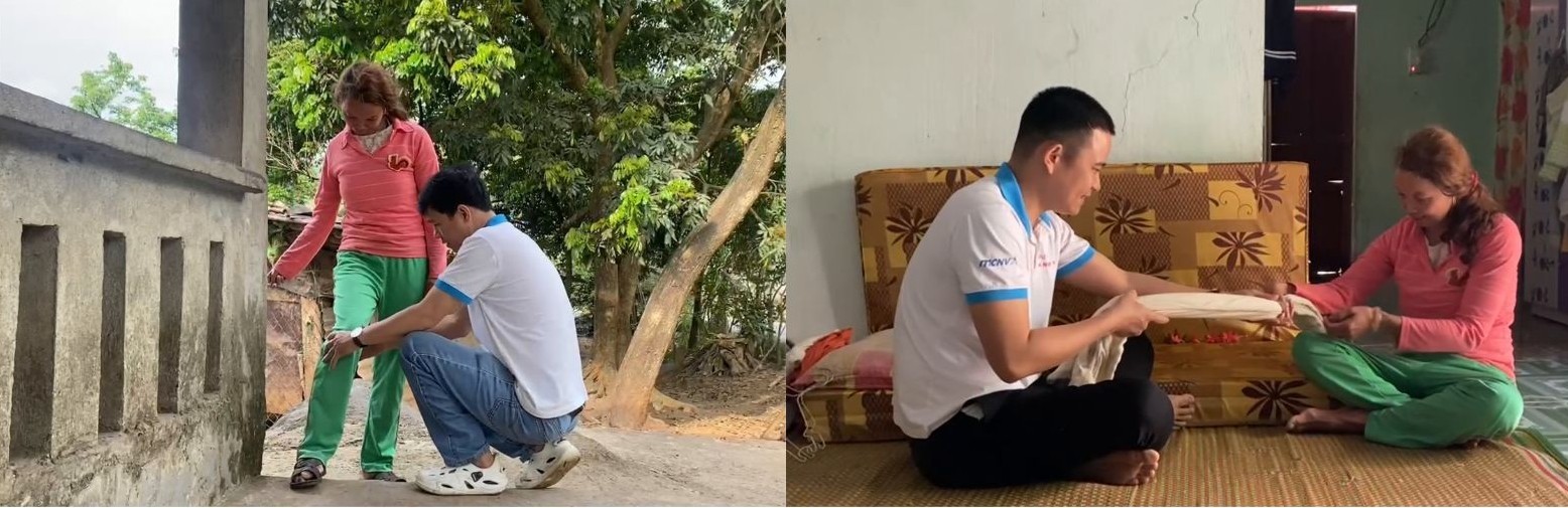 Chị Hồ Thị Nhã tập PHCN tại nhà với sự hỗ trợ của các cán bộ y tế. Chị Hồ Thị Nhã tập PHCN tại nhà với sự hỗ trợ của các cán bộ y tế.